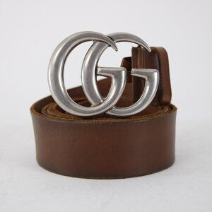 Gucci Logo Buckle Belt 493949 120/48 Double G Brown Leather 51" Belt